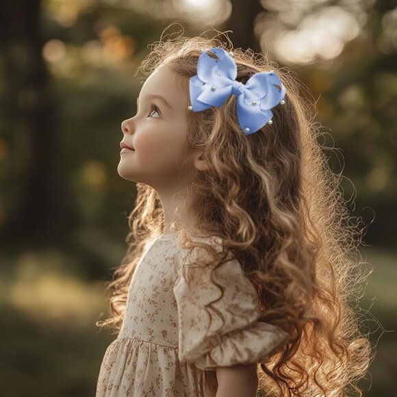 Girls Pearl Hair Bow Non-Slip Handmade Elegant Style Classic Hair Accessory